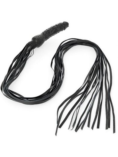 Lederpeitsche mit Dildogriff, schwarz