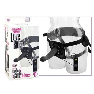 10-Function Silicone Love Rider G-Caress - schwarz - Vibrierender Umschnalldildo