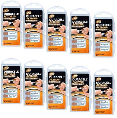 60x Hörgerätebatterie 312 Braun Duracell ActivAir Made in Germany 10x6er Blister