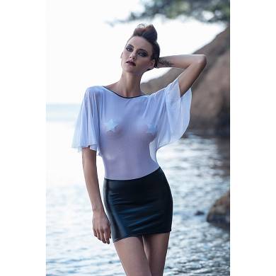 Wetlook Kleid mit Mesh Black and White