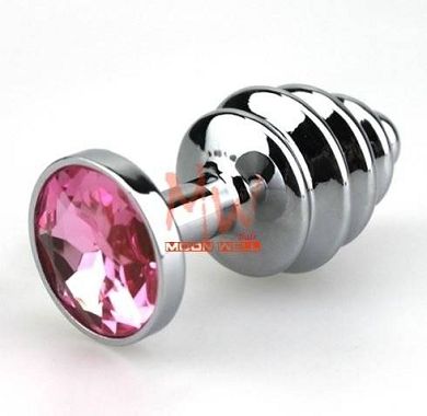 Extasialand Buttplug Analplug aus poliertem Edelstahl mit pink Kristall - in Tannenbaum Fo