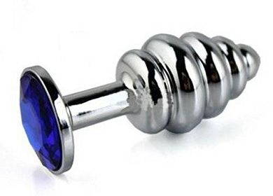 Extasialand Buttplug Analplug aus poliertem Edelstahl mit dunkelblauem Kristall - in Tanne