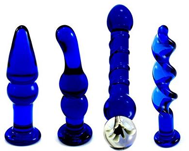 Greenpinecone Deluxe Beautiful blue spiral 4 pcs Glas dildo Sextoy Set Transparent Buttplu