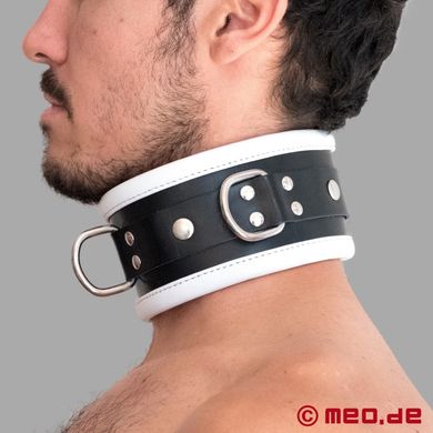 Schwarz / Weißes Bondage Halsband aus Leder