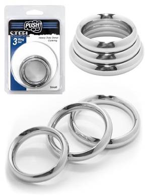 Push Steel - Heavy Duty Donut Edelstahl Cockring 3-Ring Set Small - 35mm. 40mm. 45mm