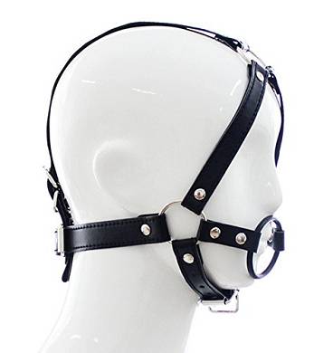 Greenpinecone schwarz Leder kopfharness mit Fessel Offenen Mund O-Ring-Knebel SM Bondage F