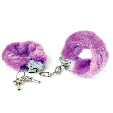 Plschhandschellen mit Glitterstreifen - violett
