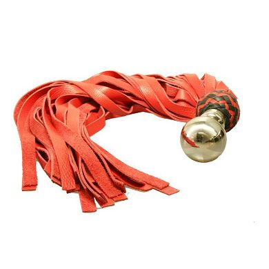 Flogger mit Kugelgriff rot, 38 Riemen