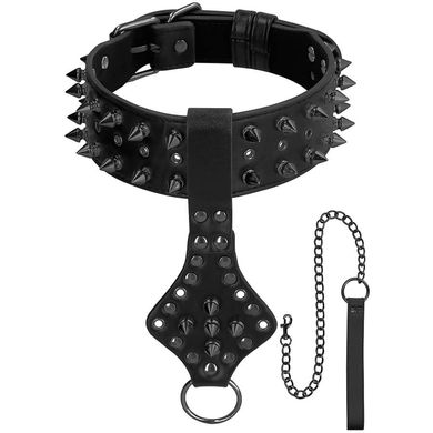 Skulls and Bones - Neck Chain X with Spikes and Leash black