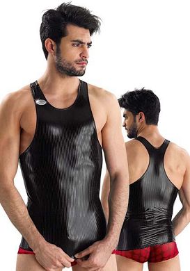 Eros Veneziani Herren Lack-Tanktop mit Streifenmuster in schwarz