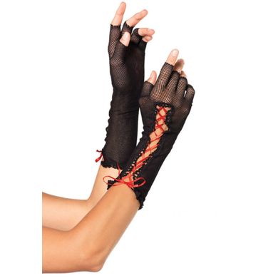 Leg Avenue Fishnet Fingerless Gloves black/red Gr.S-L