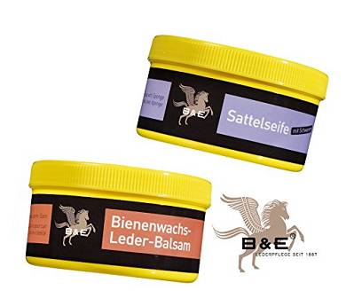 Lederreinigung mit B&E Sattelseife mit Schwamm(250ml) und Bienenwachs Lederpflege Bals
