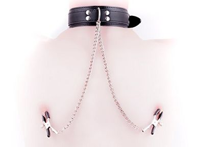 Gipfelstürmer Nippelklemmen. mit Leder Halsband und Kette