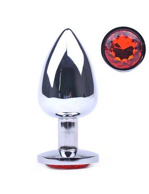Anal Plug L - Metall mit rotem Schmuckstein
