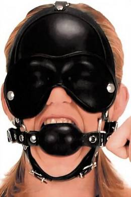 Masken Leder - Kopf Harness mit abnehmbarem Knebel und Augenklappen Farbe Rot