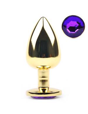 Anal Plug Medium ? Goldfarbenes Metall mit lila Schmuckstein