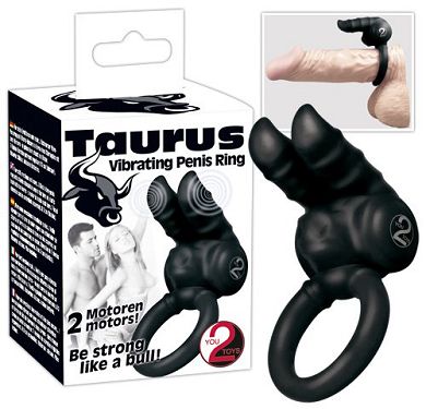 Taurus Vibrator-Penisring mit Reizarm und 2 Motoren schwarz