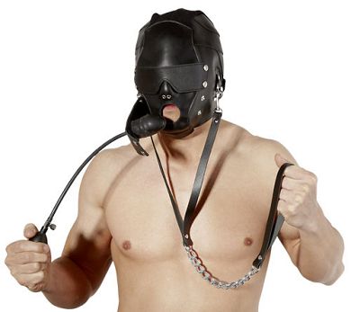 Leder-Kopfmaske mit Pumpknebel