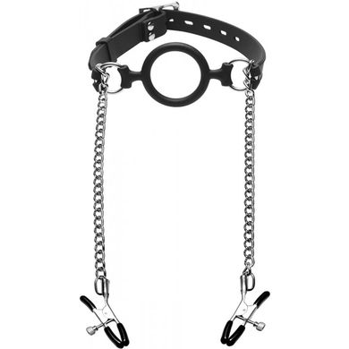 Master Series - Mutiny Silicone O-Ring Gag with Nipple Clamps