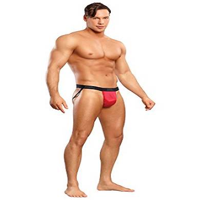 Male Power Satin Jock - Tanga in erotischem Satin Look - rot - Größe L / XL (1