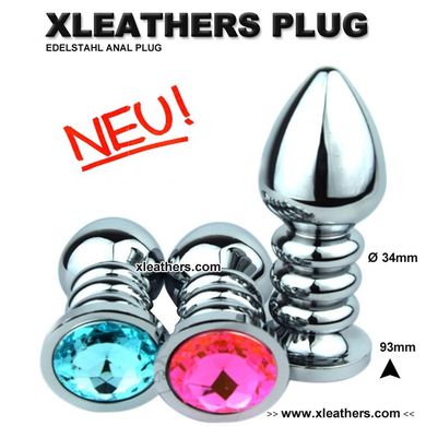 Buttplug Analplug aus poliertem Edelstahl mit Kristall 93x34mm