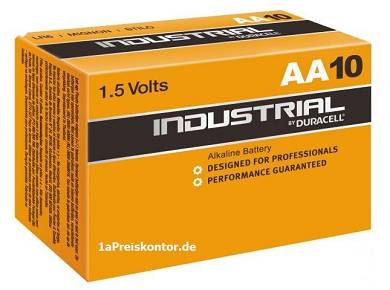 10x Batterie AA Mignon Duracell Industrial Alkaline MN1500-LR6-Stilo 10er Box