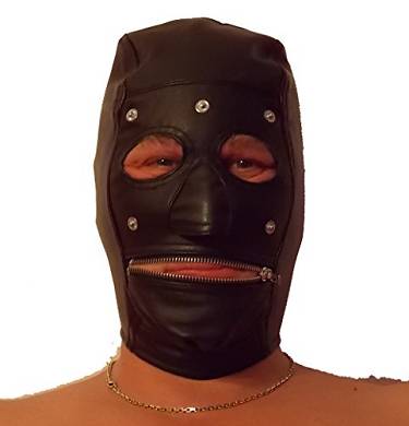 Leather Hood Full Mask Detachable Eyes & Zip Mouth