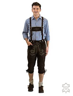 Herren Trachten Kniebund Lederhose "franzl". inkl. H-Träger. altbraun. von