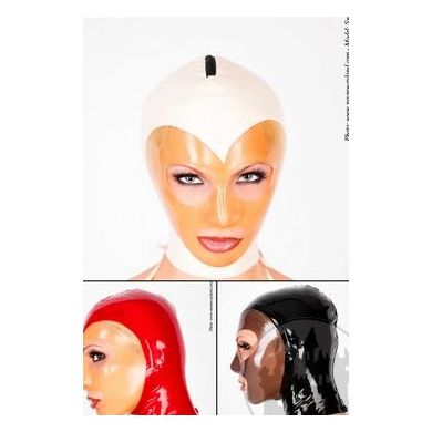 Latex Frauenmaske mit Kopfhaube in Kontrastfarbe