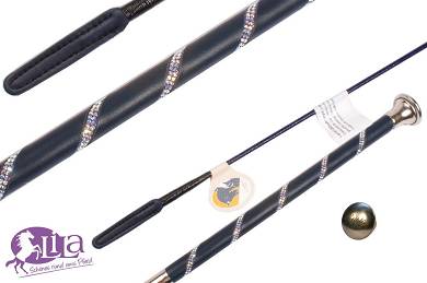 Dressurgerte Döbert dunkelblau Ledergriff SWAROVSKI klar- Namensgravur möglich