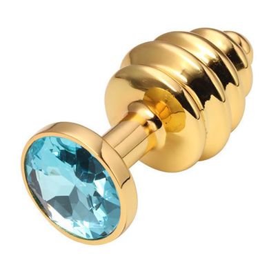  Buttplug Analplug polierter goldener Edelstahl mit hellblauem Kristall - mit anregenden 4