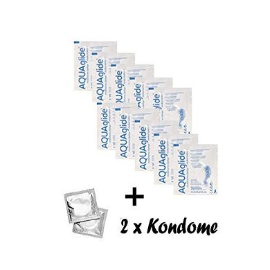 10 Sachets Aquaglide Gleitgel zu 3 ml Lubricant Gleitcreme - mit 2 Kondomen - von Extasial
