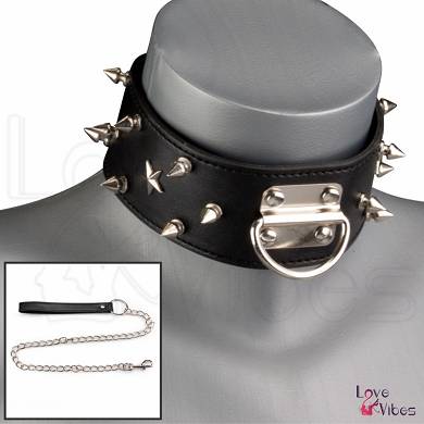 BDSM-Halsband mit Killernieten & Kette