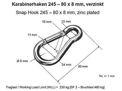 Karabinerhaken 100 x 10 mm Tragkraft 180 kg (2 Stück)