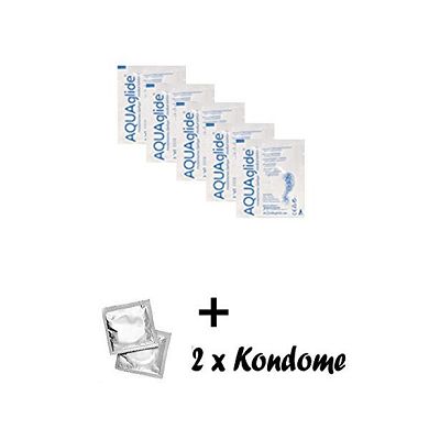 5 Sachets Aquaglide Gleitgel zu 3 ml Lubricant Gleitcreme - mit 2 Kondomen - von Extasiala