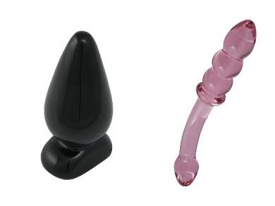 2er Set. Erotoy Designer Anal Butt Plug Glas 25 und Dildo Massagestab Glas 03 Crystal Peni