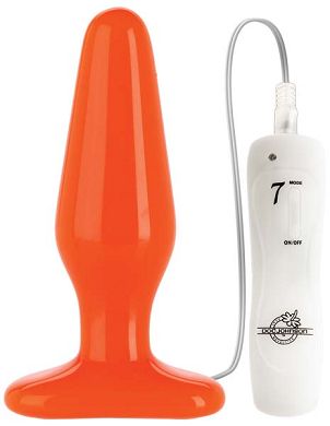 14 x 4 cm Doc Johnson vibrating GLO Butt Plug thick orange