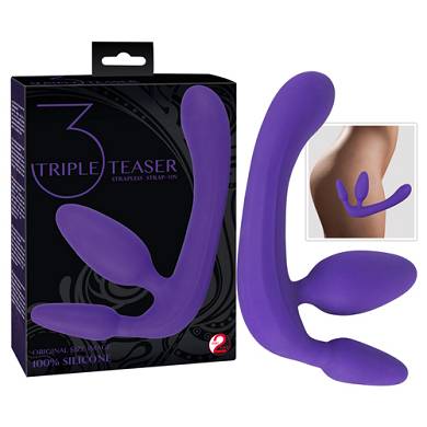 Dreifacher Umschnalldildo in Violett