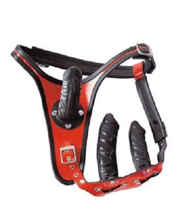 Leder Strap-On mit 3 Dildos