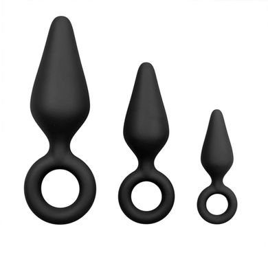 Schwarze Buttplugs mit Rckholring - Set
