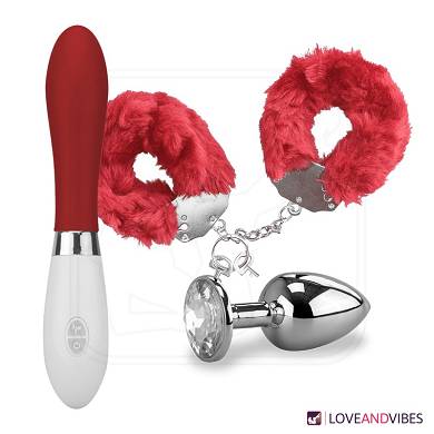 Sextoy-Paket mit Vibrator, Rosebud & Handschellen