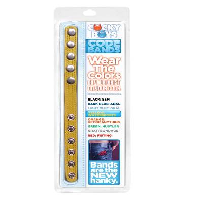 Cocky Boys Leather Code Band/Cockring, Yellow (Watersports)