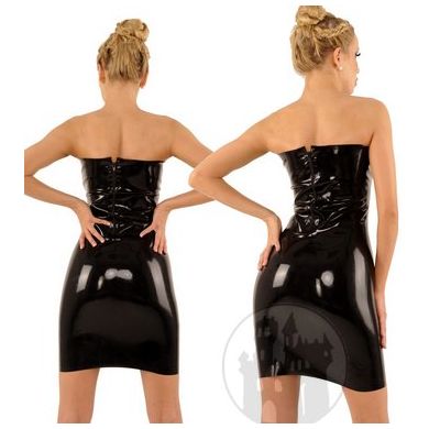 Latex Minikleid trägerlos mit korsettiertem Schlitz