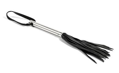 Leder Peitsche mit Edelstahl-Griff - KURZ schwarz
