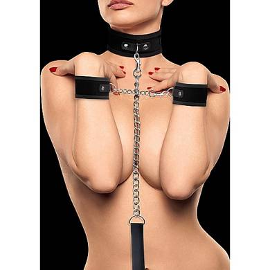 Halsband mit Klettverschluss und separaten Handschellen - Schwarz