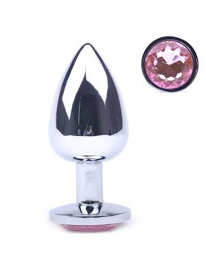 Anal Plug L - Metall mit pinkem Schmuckstein