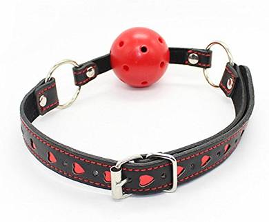 Greenpinecone SM Bondage Fetisch Leder Mundknebel Ballknebel Ball gag - Herz Muster schwar