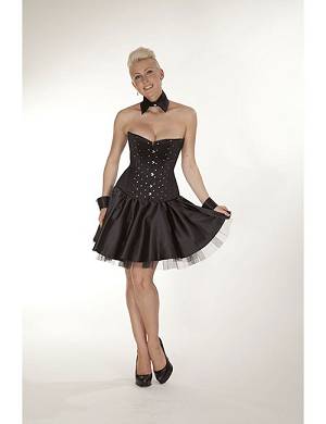 Zugeschnuert-Shop - Brust-Korsett Satin mit Swarowski-Elements schwarz