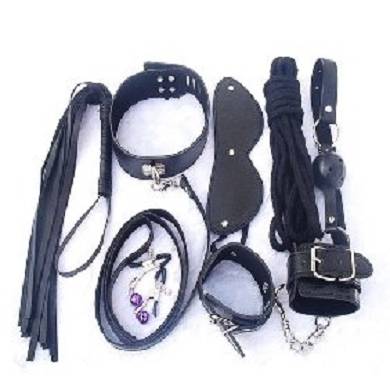 7 Stück Bondage Set - Leder Fesseln - BDSM Handfessel u.