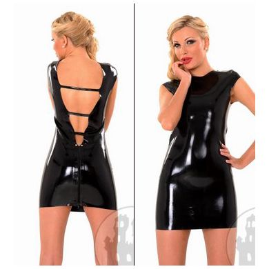 Latexminikleid mit V-Ausschnitt hinten